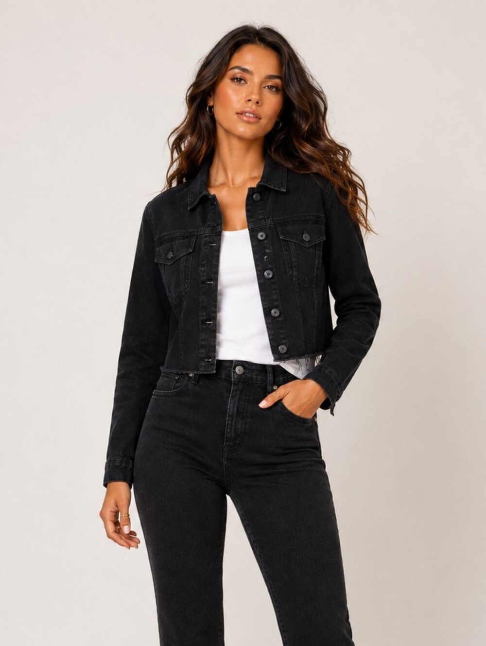 L'agence Zada Chain Denim Jacket In Saturated Black Size XS